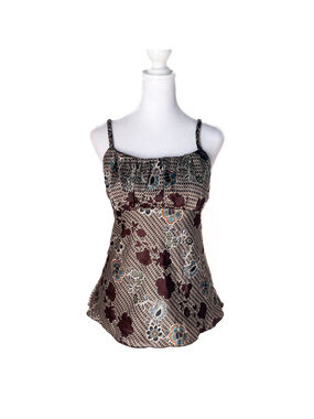 Deadstock Y2K BCX Babydoll Satin Top Brown Paisley Sz M Boho Fairy Grunge Retro